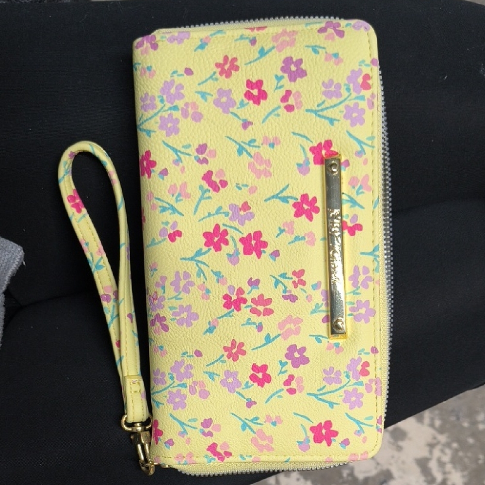 Betsey Johnson Yellow Floral Zip-Around Wristlet Wallet